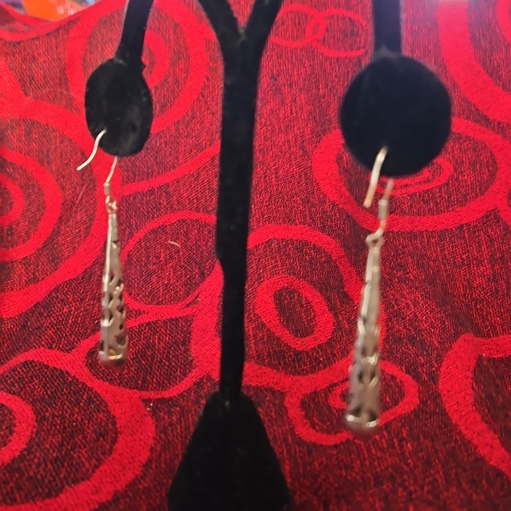 Vintage Mexico Sterling, Glam Shadow Cut, long Drop pierced Earrings - Picture 3 of 8